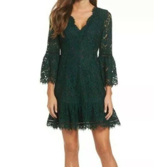 Eliza J Dresses & Skirts - NWT women's Size 14 Emerald Green Bell Sleeve Lace Cocktail Dress MSRP $178